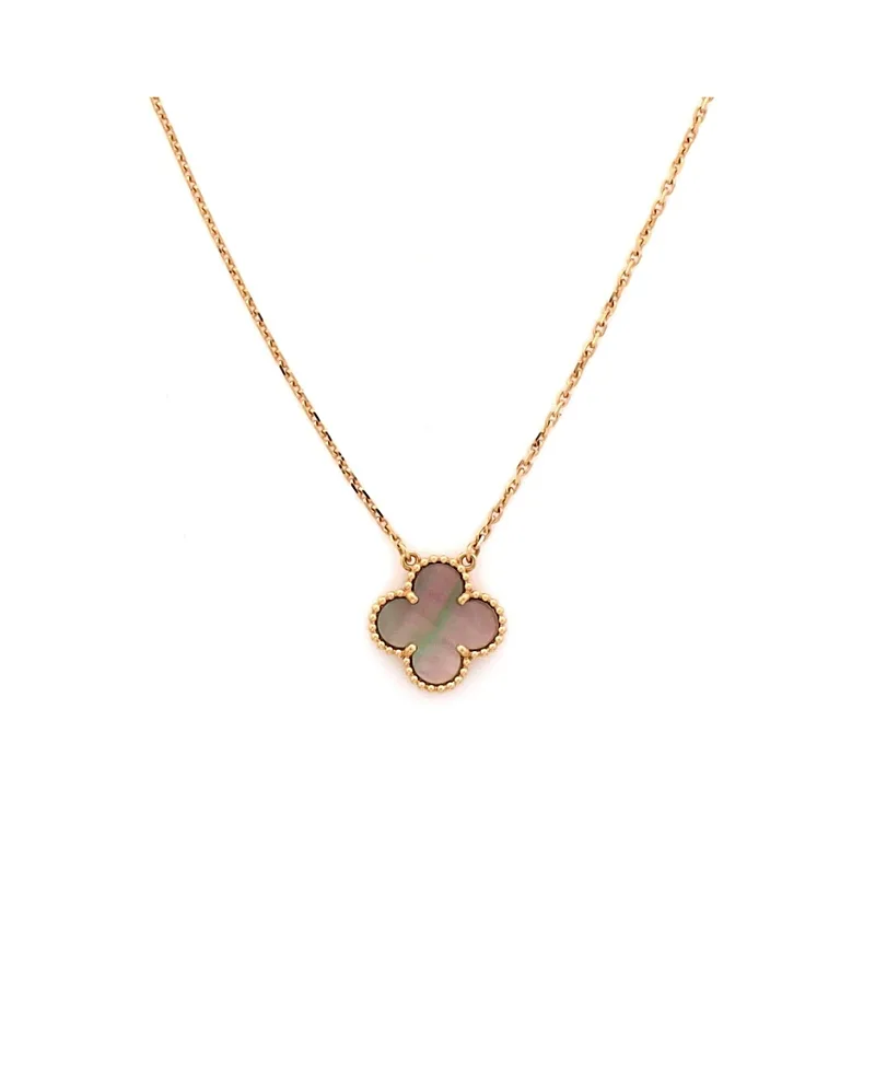 Pre-Owned Van Cleef & Arpels Vintage Alhambra Pendant Necklace 18K Rose Gold and Grey Mother of Pearl, 16.5 by Pre-owned Van Cleef & Arpels