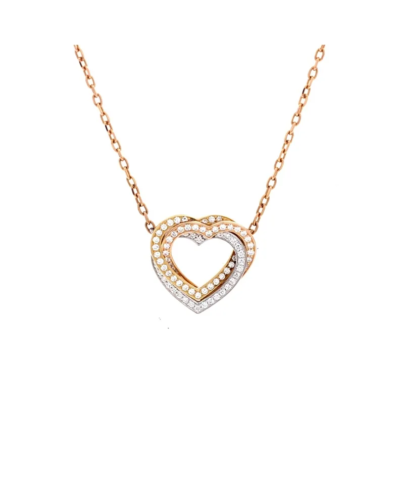 Pre-Owned Cartier Trinity De Cartier Heart Pendant Necklace 18K Tricolor Gold with Pave Diamonds, 16.25 by Cartier's