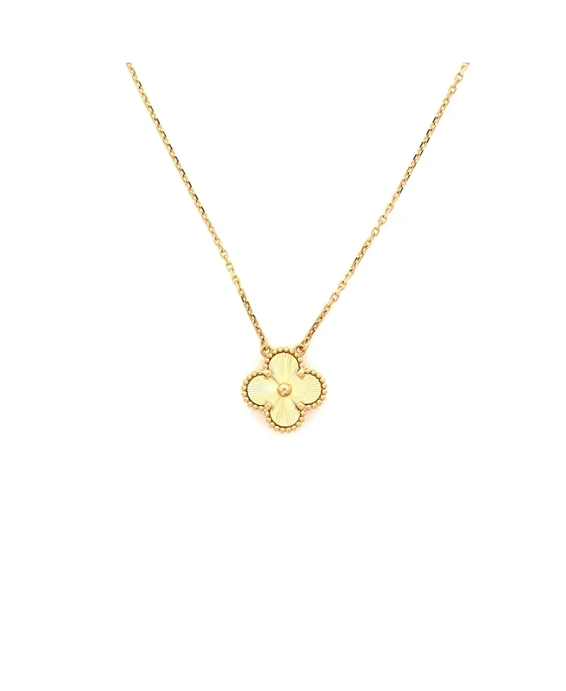 Pre-Owned Van Cleef & Arpels Vintage Alhambra Pendant Necklace Guilloche 18K Gold, 16.5" by Pre-owned Van Cleef & Arpels