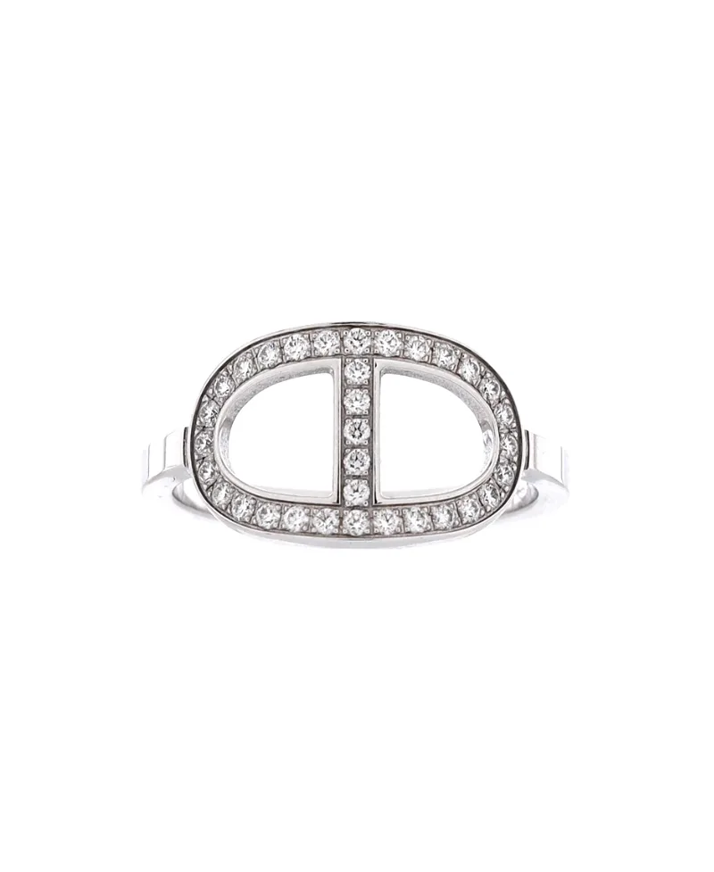 Pre-Owned Hermes Medium Chaine dAncre Contour Ring 18K White Gold and Diamonds by Hermes