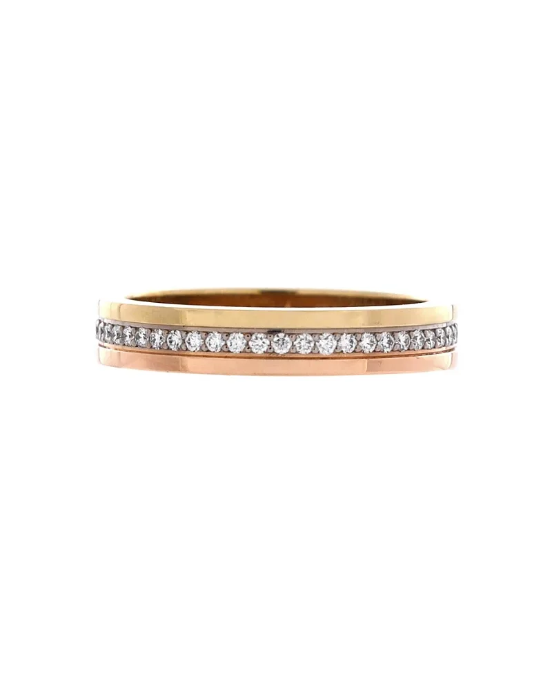 Pre-Owned Cartier Vendome Louis Cartier Wedding Band Ring 18K Tricolor Gold with Diamonds by Cartier's