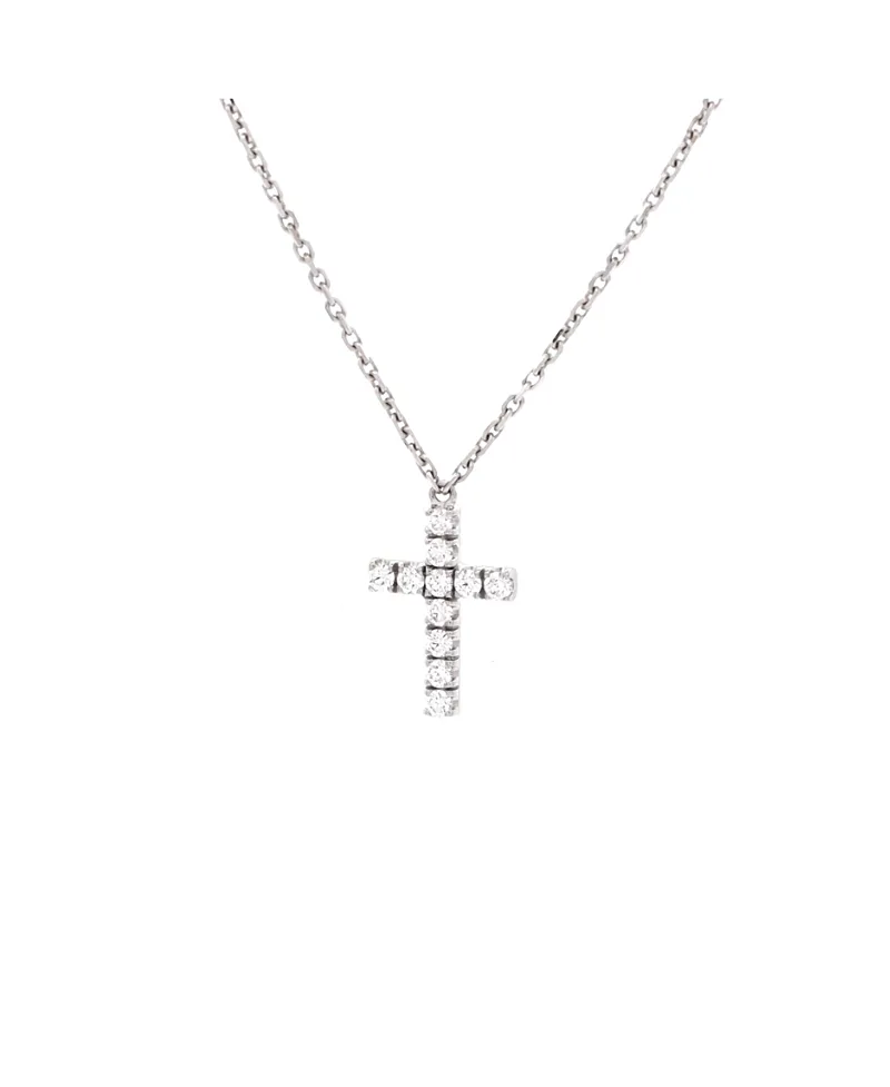 Pre-Owned Cartier Cross Pendant Necklace 18K White Gold with Diamonds, 16"