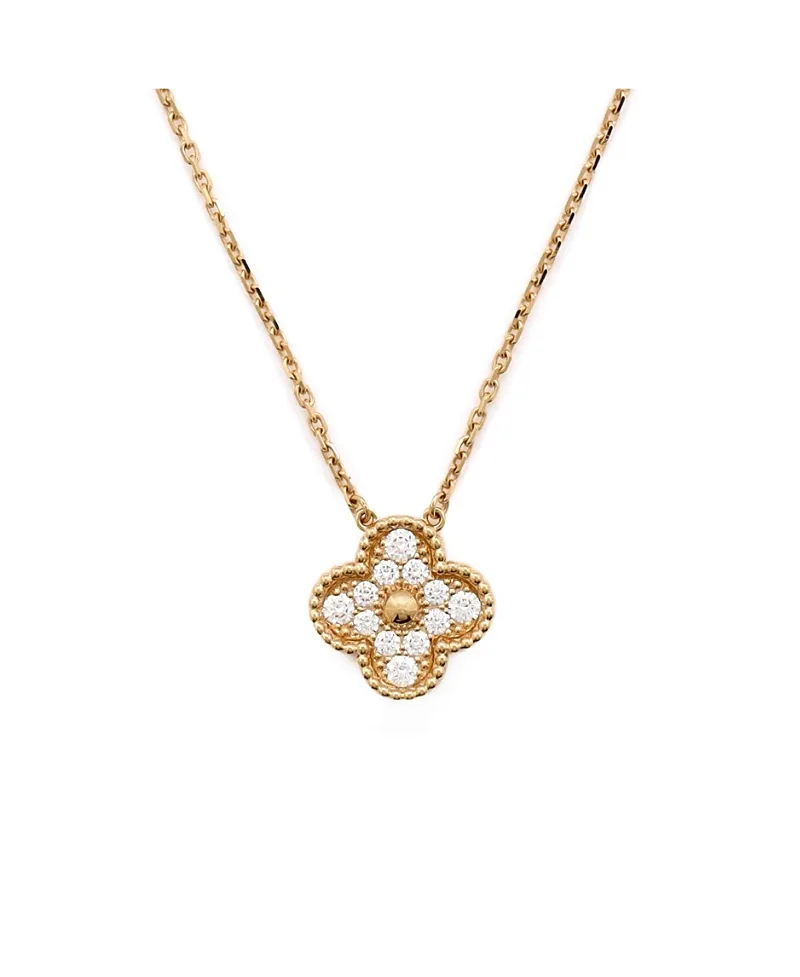 Pre-Owned Van Cleef & Arpels Vintage Alhambra Pendant Necklace 18K Gold and Diamonds, 16.5" by Pre-owned Van Cleef & Arpels