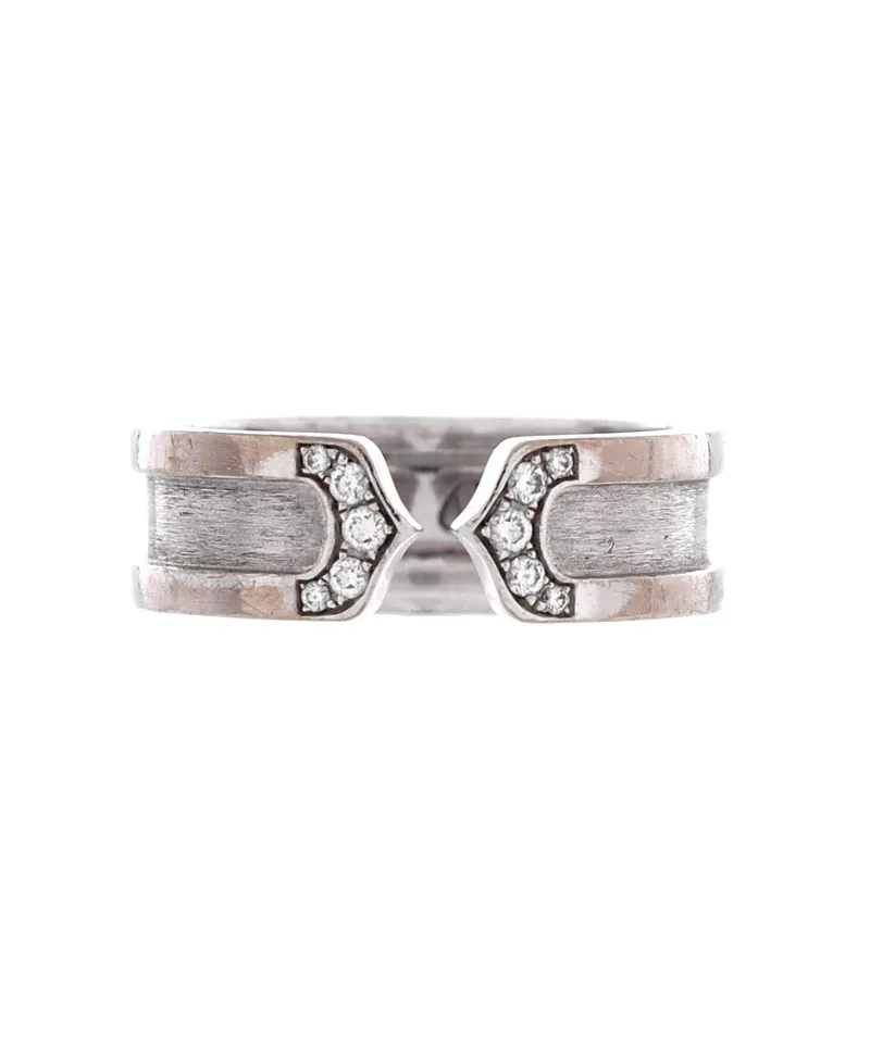 Pre-Owned Cartier 6.5mm C De Cartier Ring 18K White Gold with Diamonds by Cartier's