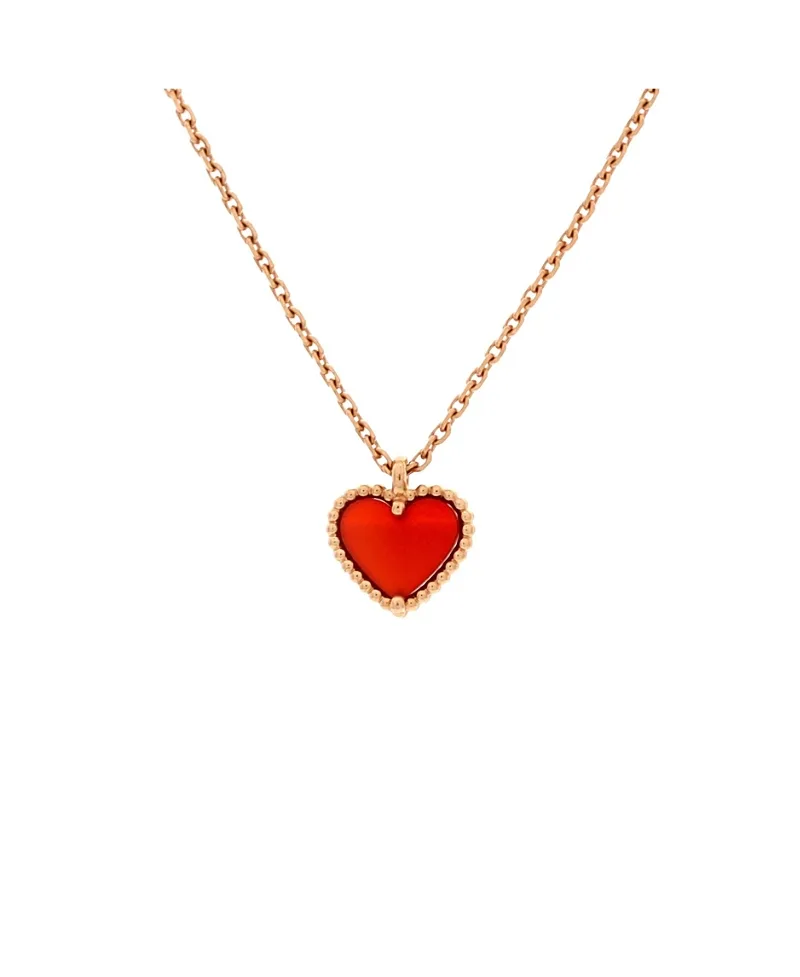 Pre-Owned Van Cleef & Arpels Sweet Alhambra Heart Pendant Necklace 18K Rose Gold and Carnelian, 15.75" by Pre-owned Van Cleef & Arpels