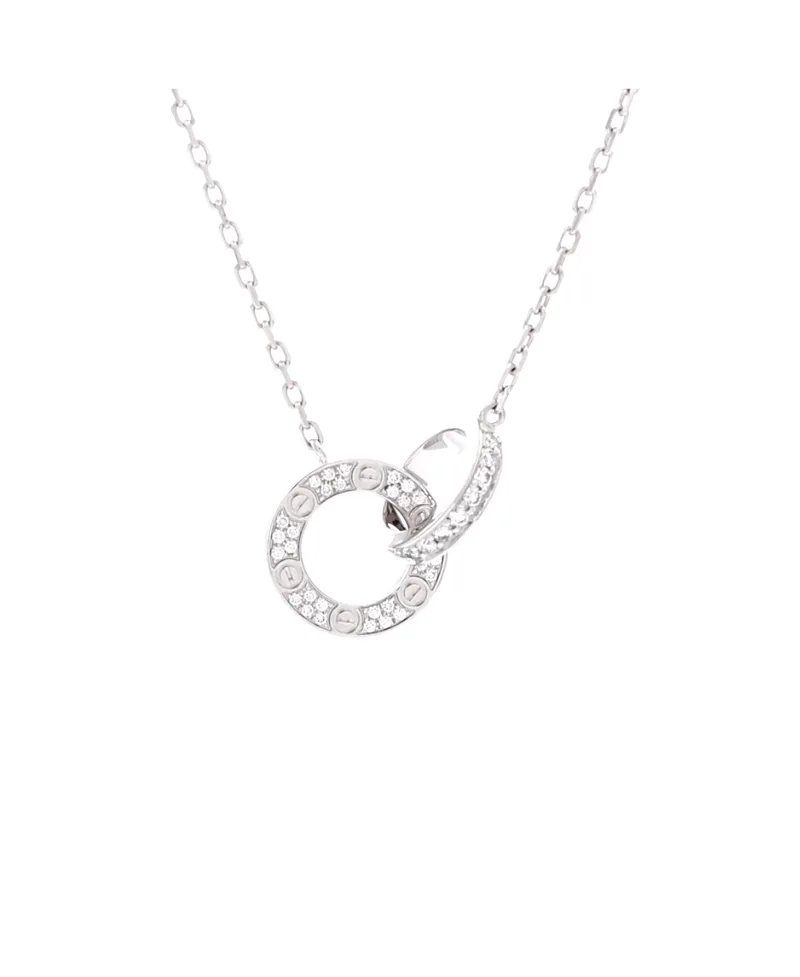 Pre-Owned Cartier Love Interlocking Pave Necklace 18K White Gold and Diamonds, 16" by Cartier's