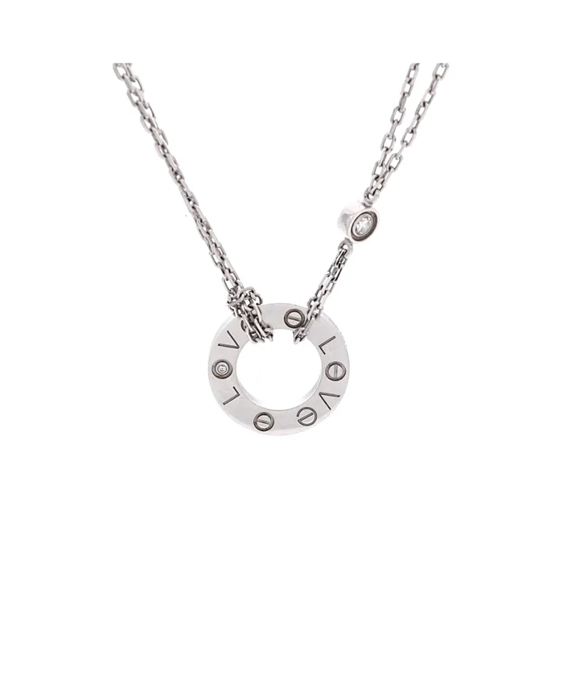 Pre-Owned Cartier 2 Diamonds Love Pendant Necklace 18K White Gold with Diamonds, 17.75" by Cartier's