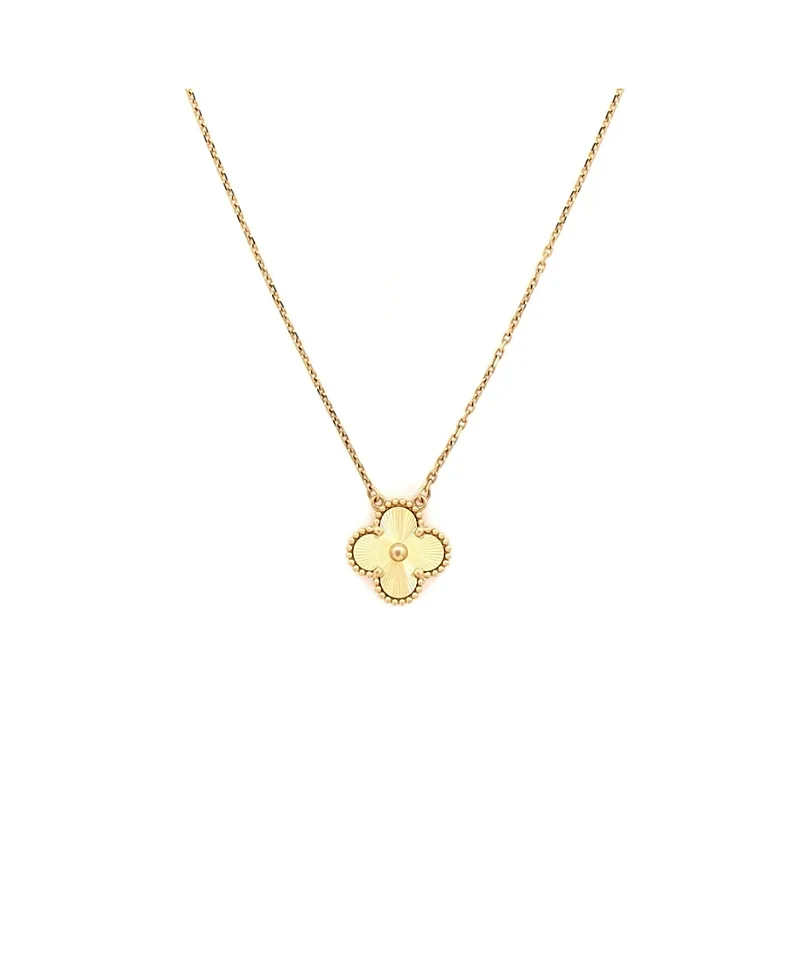 Pre-Owned Van Cleef & Arpels Vintage Alhambra Pendant Necklace Guilloche 18K Gold, 19.5" by Pre-owned Van Cleef & Arpels
