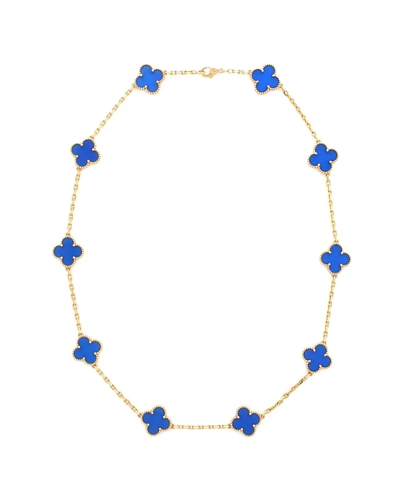 Pre-Owned Van Cleef & Arpels Vintage Alhambra 10 Motifs Necklace 18K Gold and Agate, 17" by Pre-owned Van Cleef & Arpels