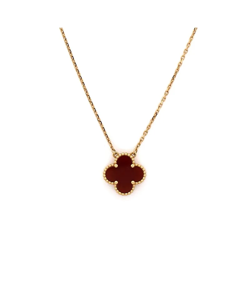 Pre-Owned Van Cleef & Arpels Vintage Alhambra Pendant Necklace 18K Gold and Carnelian, 18.5" by Pre-owned Van Cleef & Arpels