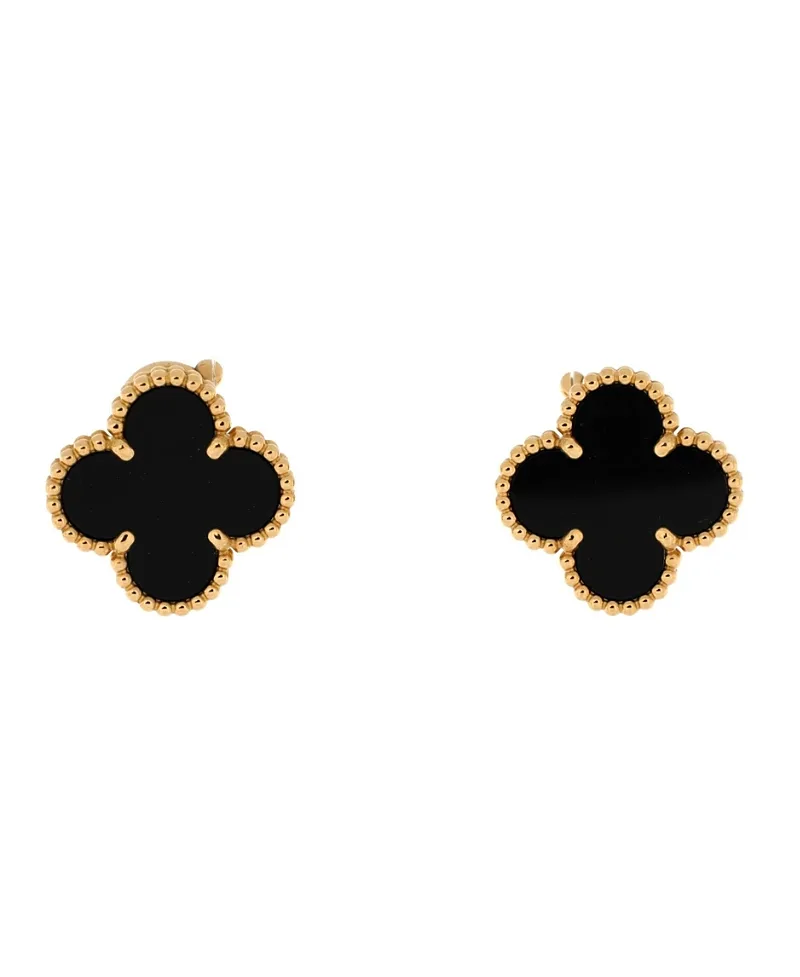 Pre-Owned Van Cleef & Arpels Vintage Alhambra Earrings 18K Gold and Onyx by Pre-owned Van Cleef & Arpels