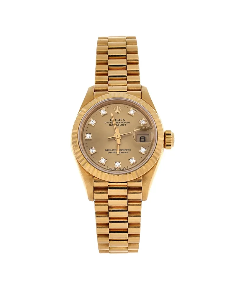 Pre-Owned Rolex Oyster Perpetual President Datejust Automatic Watch in Gold with Diamond Markers 26mm by Pre-owned Rolex