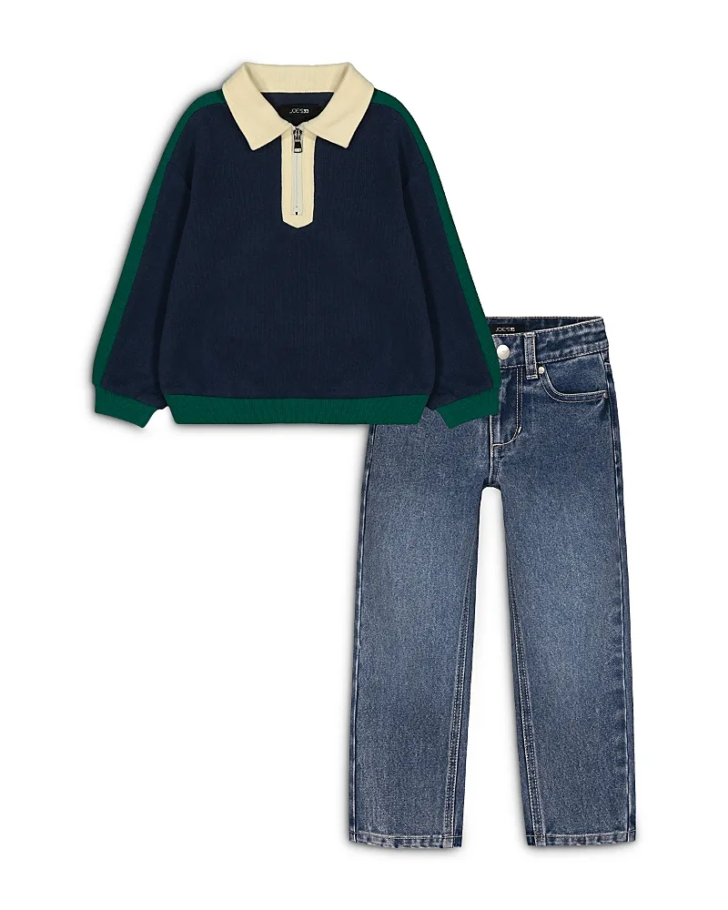 Long Sleeved Color Blocked Polo & Straight and Narrow Jeans Set by Joe's Jeans