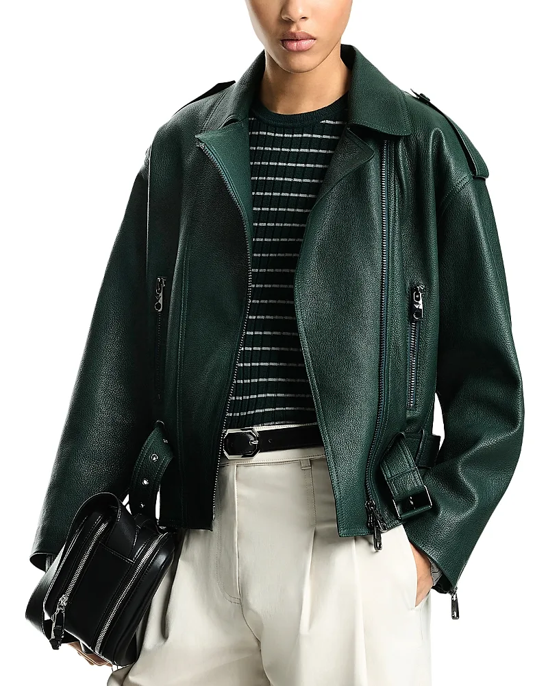 Emporio Armani Green Leather Biker Jacket