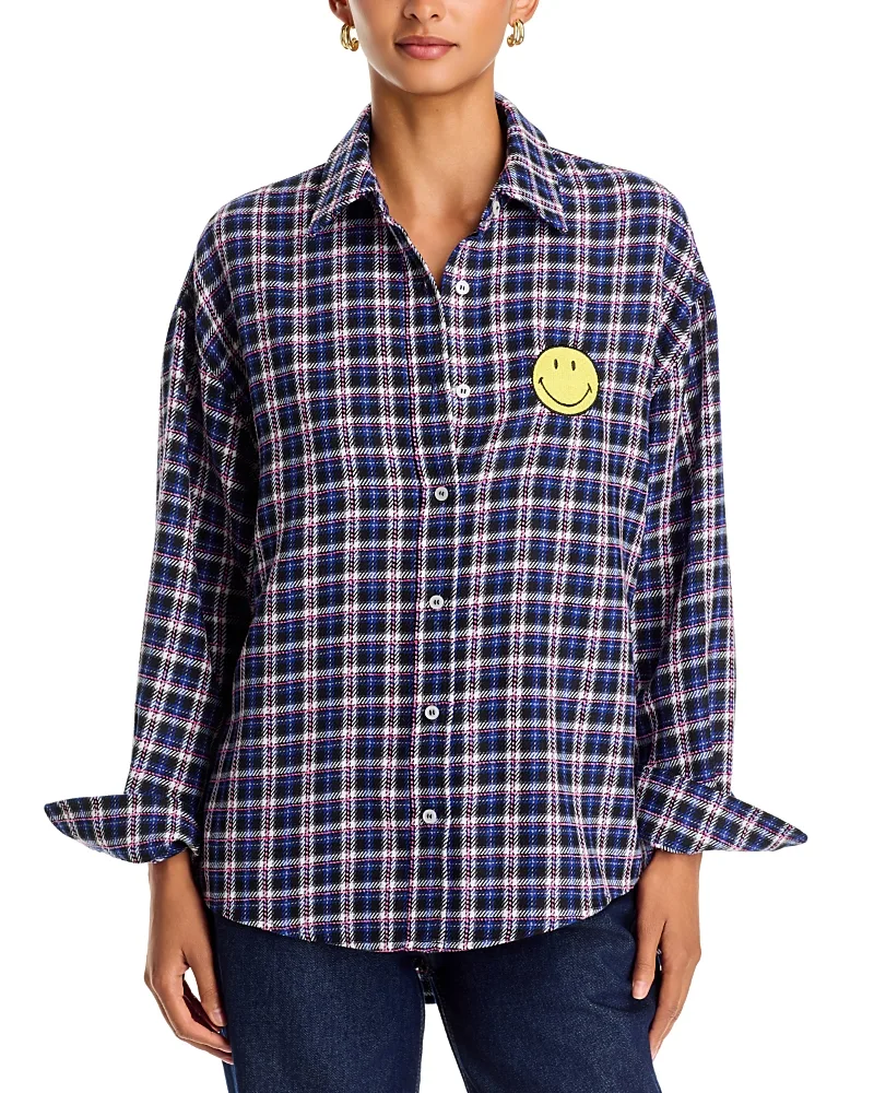 Embroidered Smiley Patch Shirt by AQUA