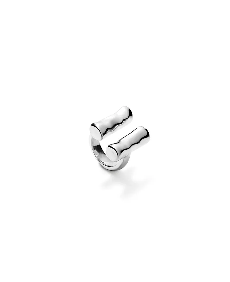 Sterling Silver-Plated Ring with Two Vertical Tubes by Unode50
