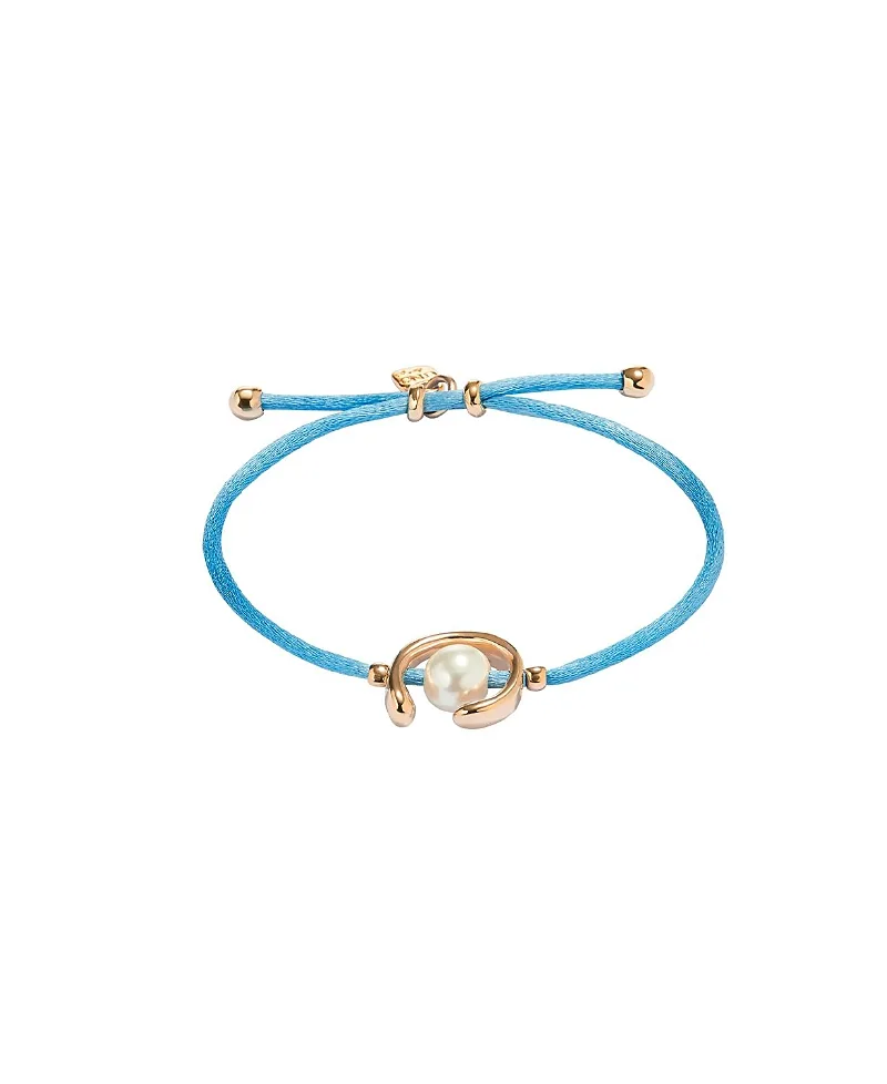 Blue Thread Bracelet with Pearl Shell Findings Plated in Gold by Unode50
