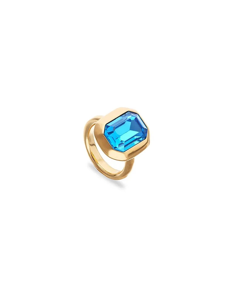 Gold-Tone Ring with Emerald-Cut Blue Crystal by Unode50