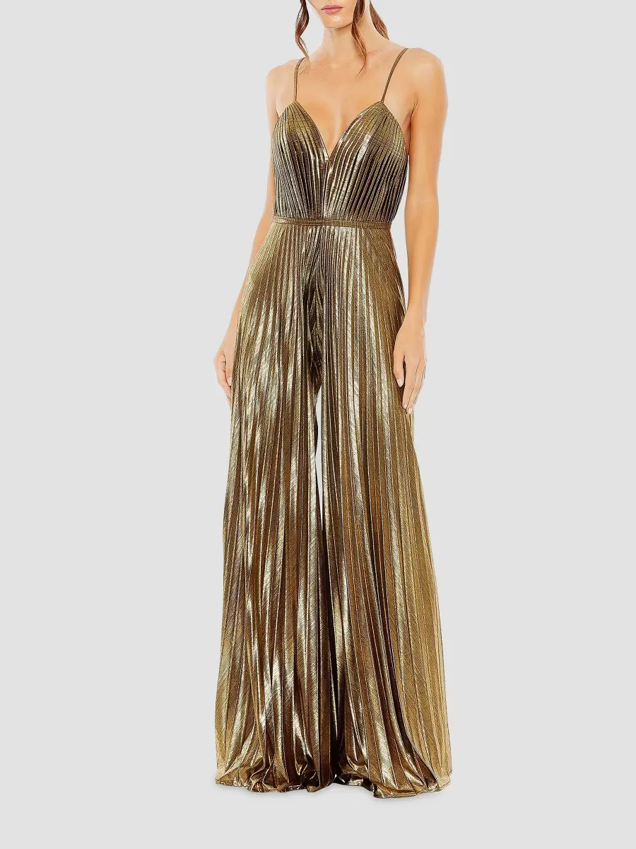 Pleated V-Neck Jumpsuit by M.A.C.