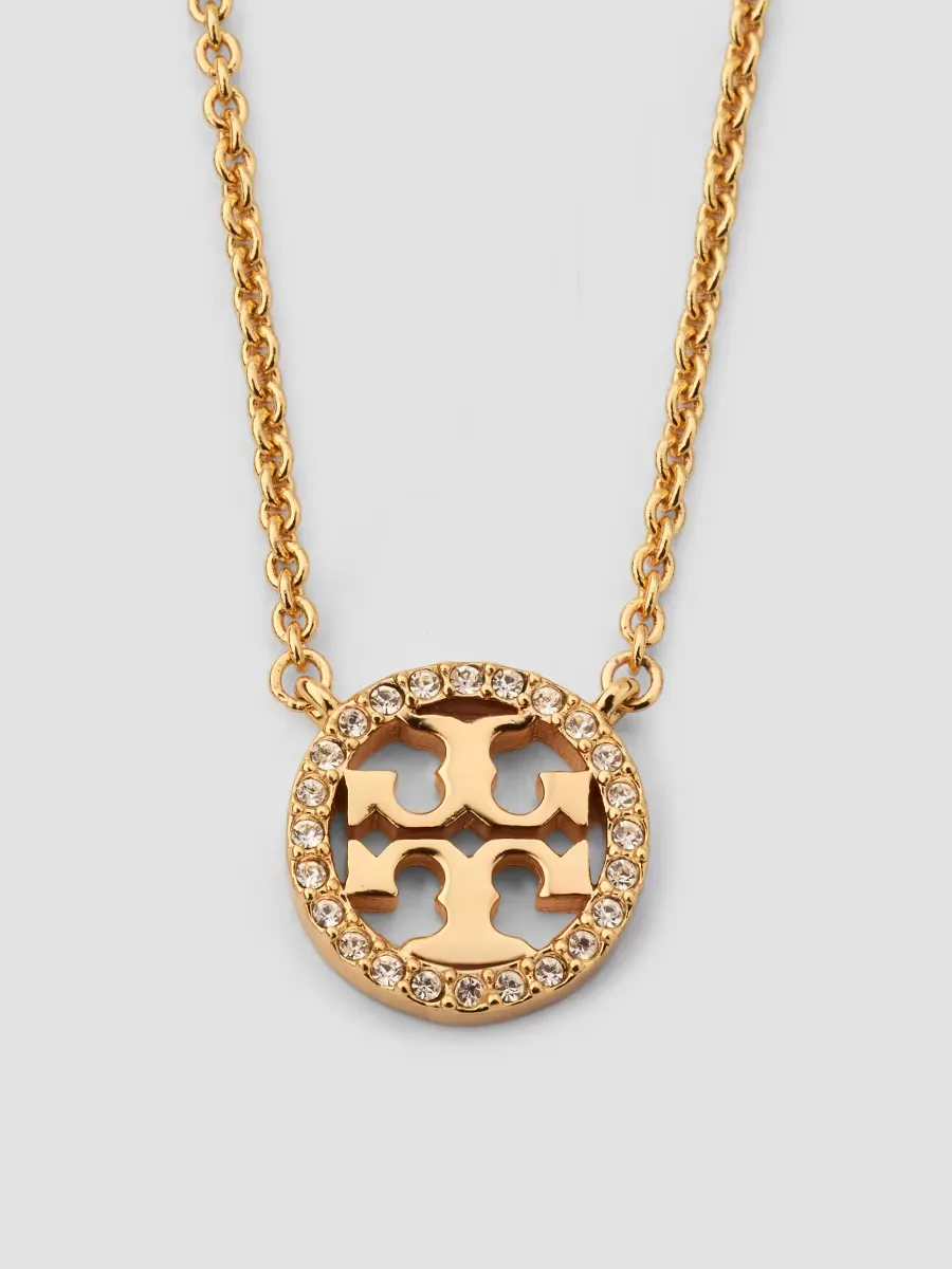 Silvertone & Swarovski Crystal Logo Necklace by Tory Burch