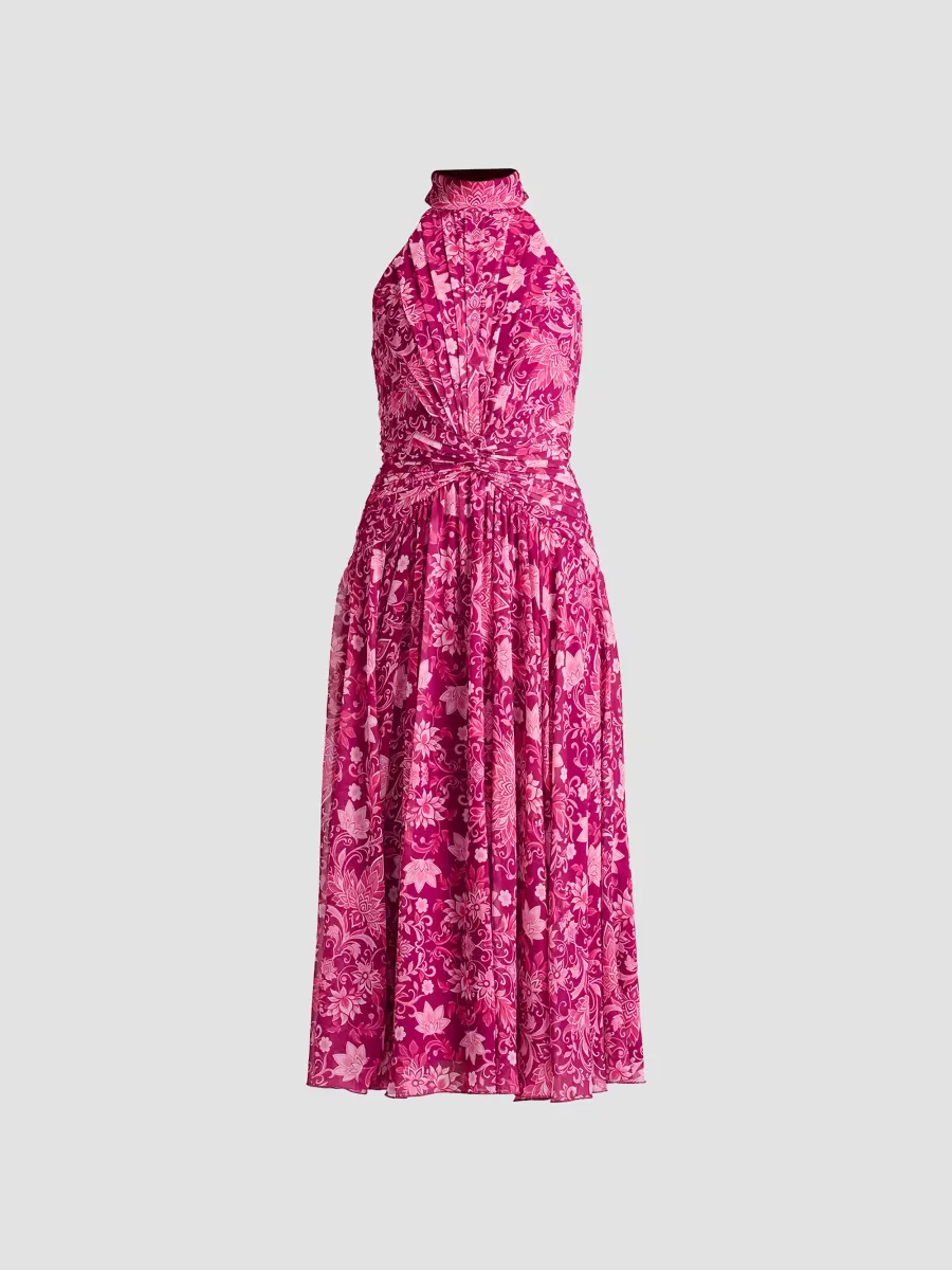 Pleated Floral Midi Dress