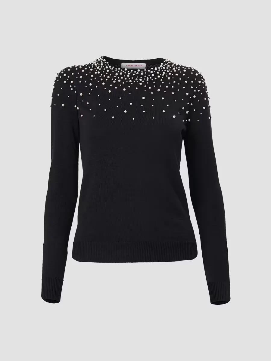 Imitation Pearl-Embellished Silk-Cotton Sweater