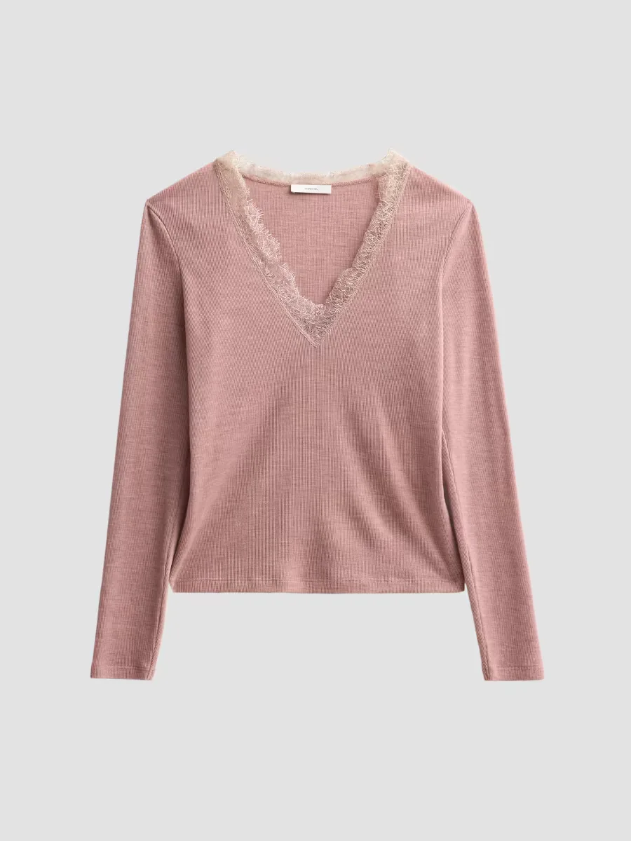 Lace-Trimmed Long-Sleeve Top