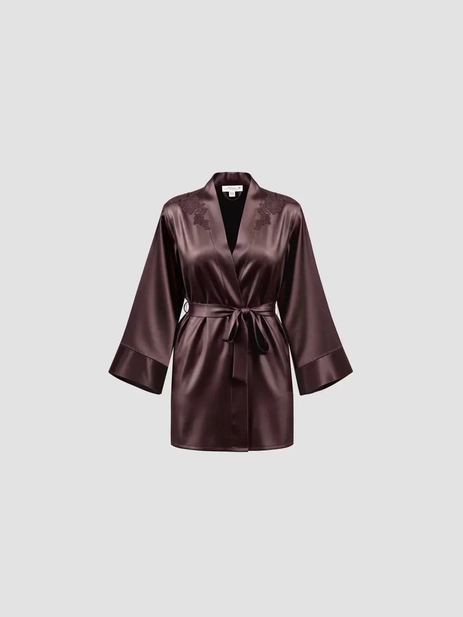 Maddie Satin Wrap Mini Robe by In Bloom