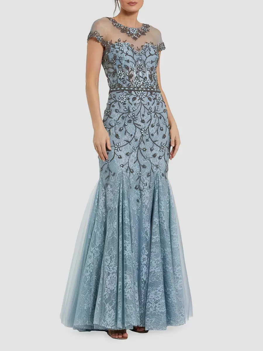 Mac Duggal Crystal Lace Illusion Mermaid Gown by M.A.C.