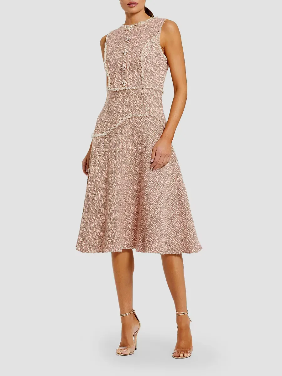 Mac Duggal Boucle A-Line Round-Neck Midi-Dress
