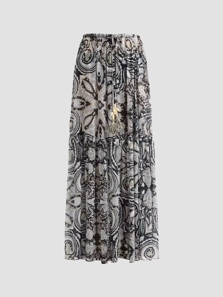 Annalisa Paisley Drawstring Maxi Skirt