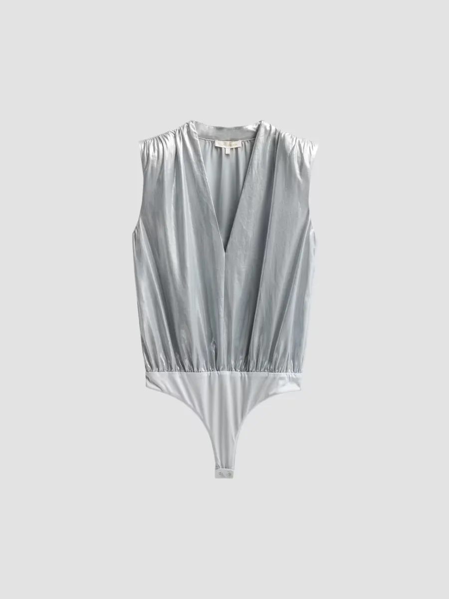 Lucien Metallic V-Neck Bodysuit by Ramy Brook