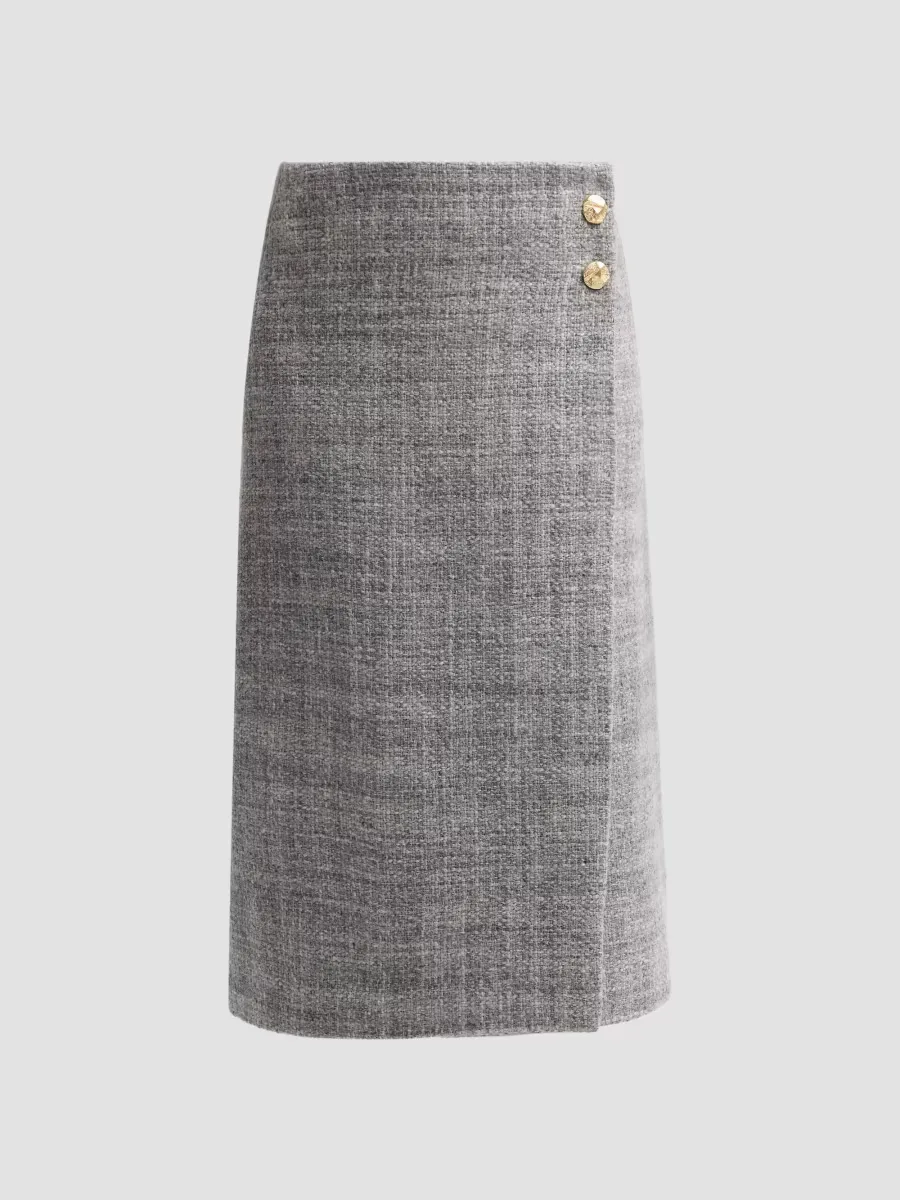 Luca Wool Tweed Wrap Midi Skirt by Cara Cara