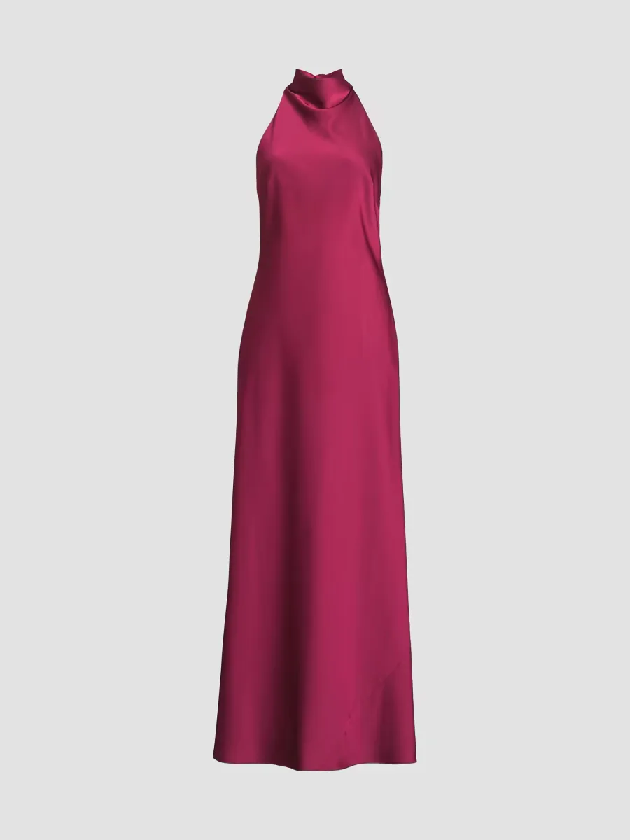 Satin Halter A-Line Gown