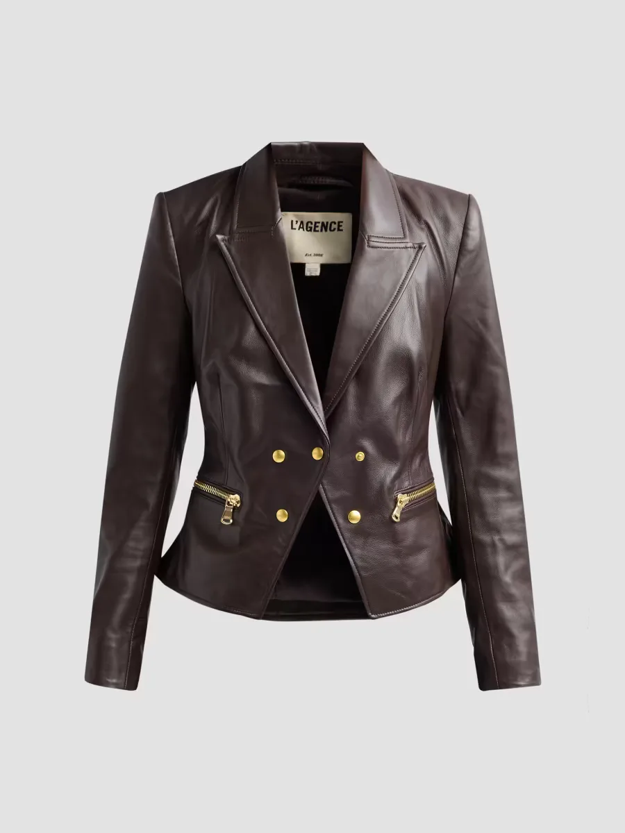 Fontaine Leather Double-Breasted Blazer by L'AGENCE