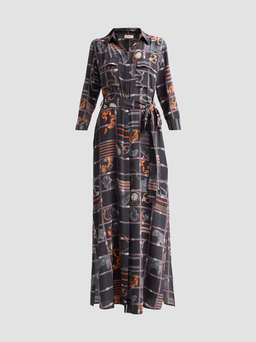 Cameron Mixed-Print Silk Maxi Shirtdress by L'AGENCE