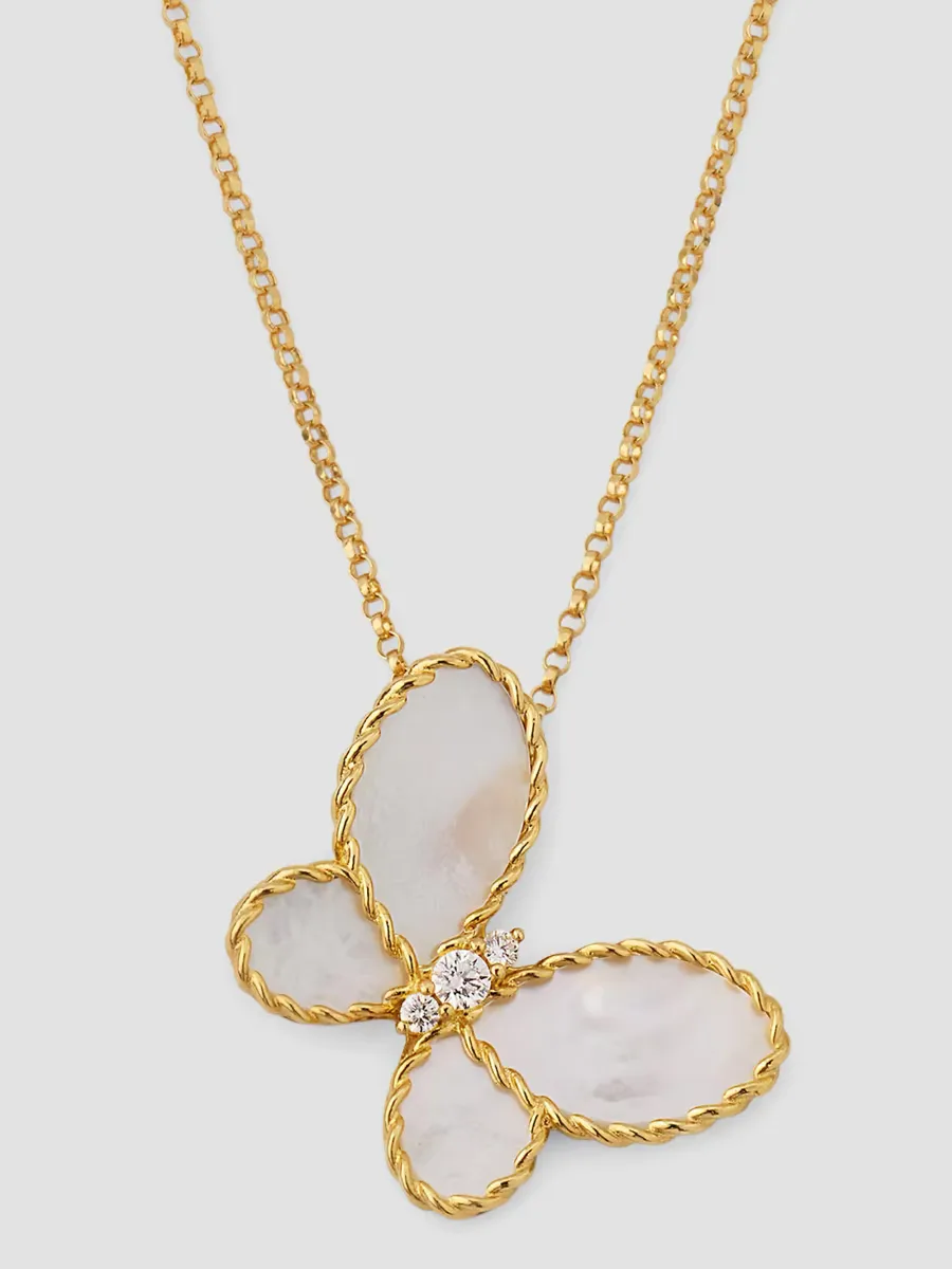18K Yellow Gold & 0.09 TCW Diamond Butterfly Pendant by Roberto Coin