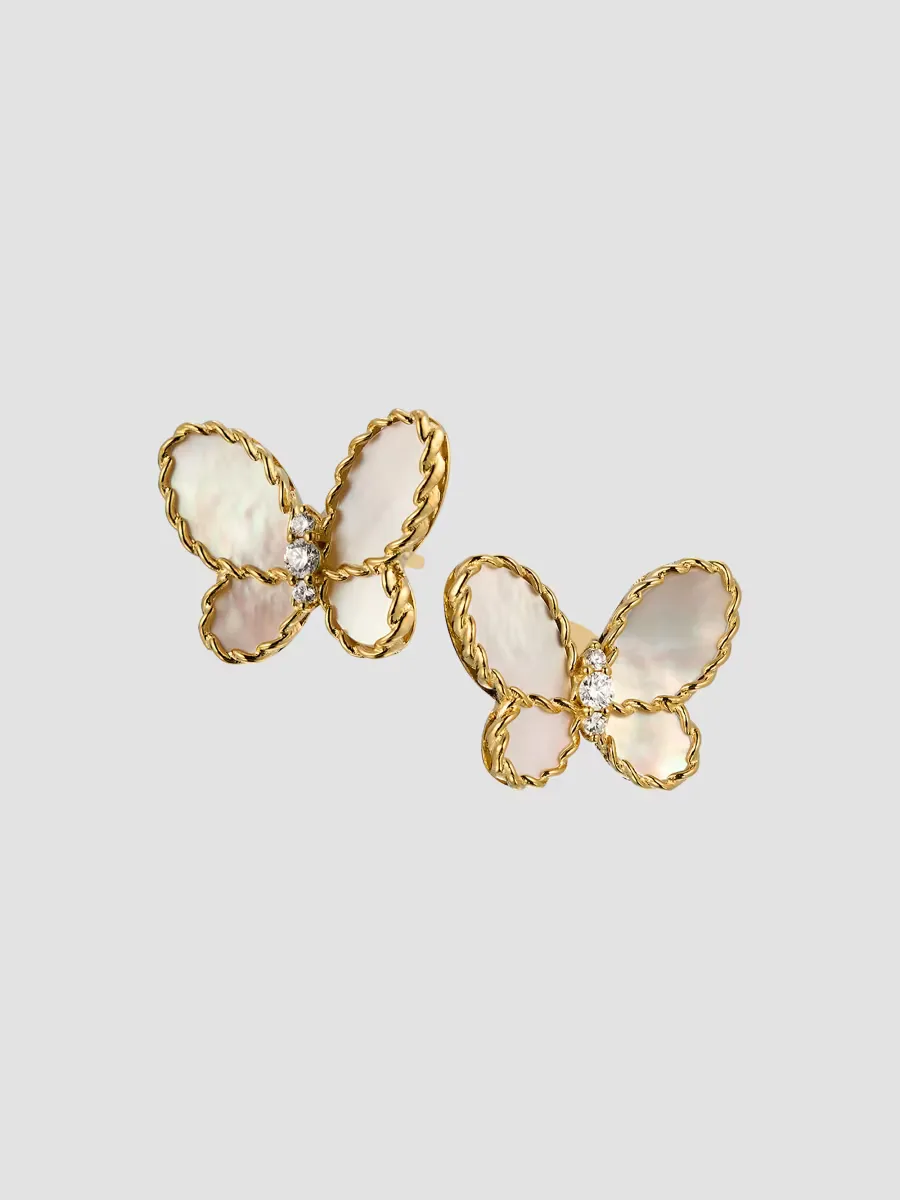 18K Yellow Gold, 0.07 TCW Diamond & Mother-Of-Pearl Butterfly Stud Earrings by Roberto Coin