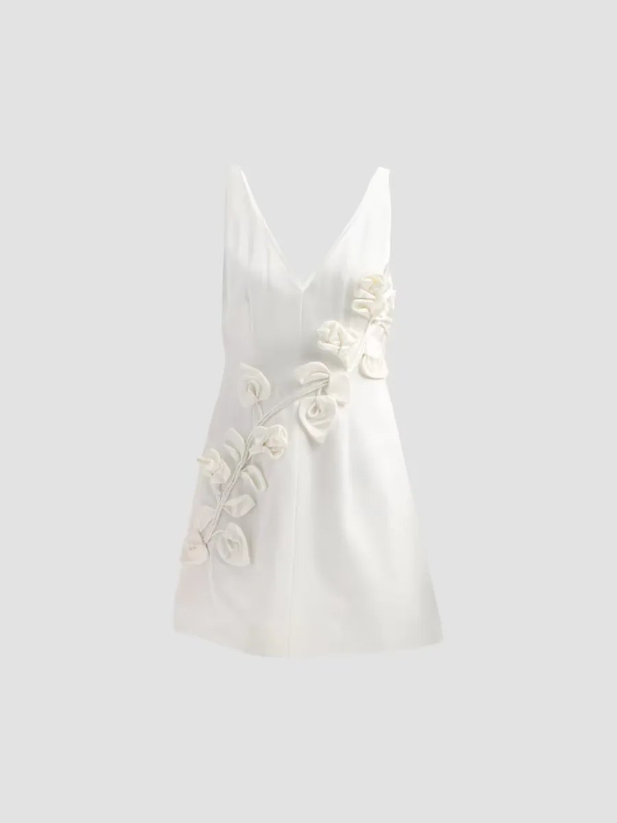 Margaret Floral-Appliqué Satin Mini Dress by Amur