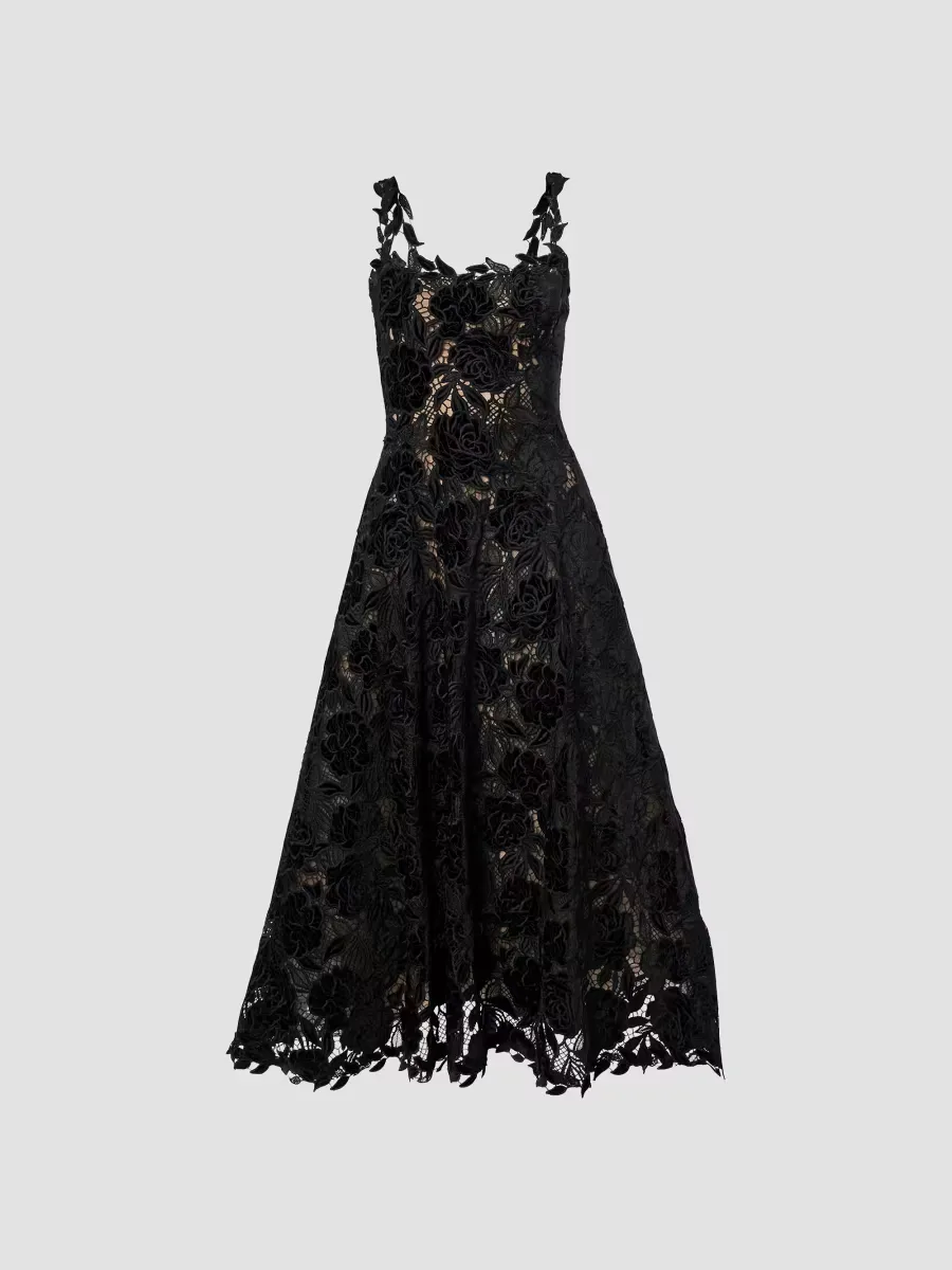 Chalet Floral Guipure Lace Scoopneck Midi Dress by Carolina Herrera