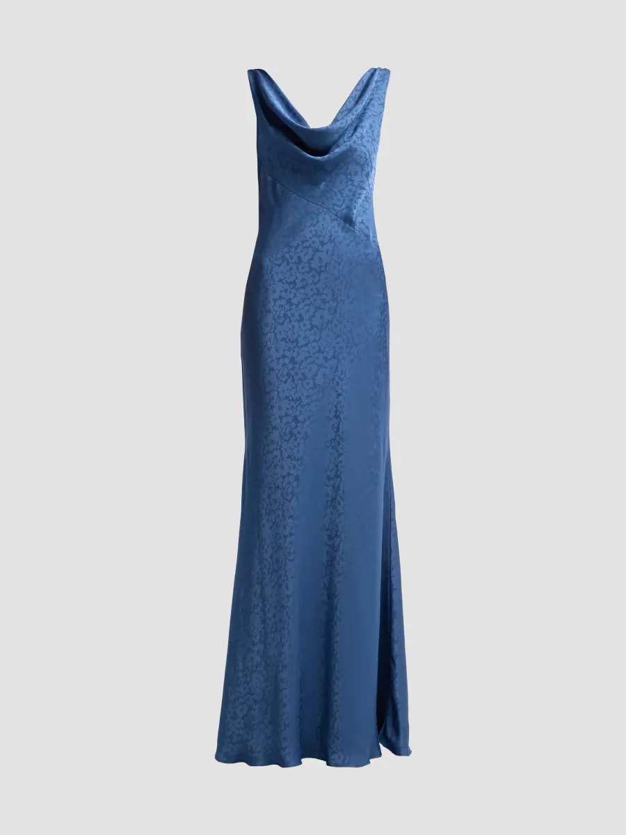 Floral Jacquard Cowlneck Gown