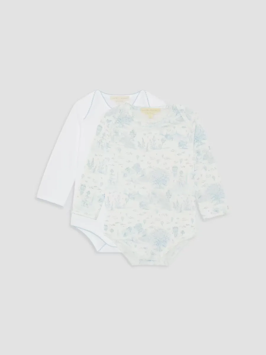 Dusty Toile De Jouy Cotton Long-Sleeve Bodysuit Set by Marie-Chantal