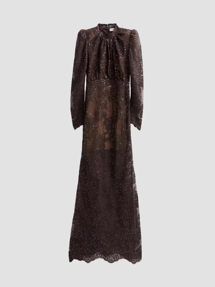 Sequined Lace Fitted Maxi Dress by Self Portrait