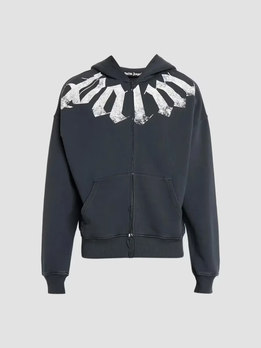 Big Neck Logo Full-Zip Loose Hoodie by Palm Angels