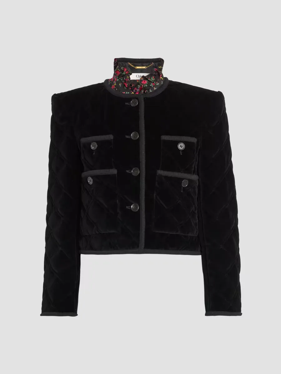 Floral-Trim Cotton Velvet Jacket by Chloé