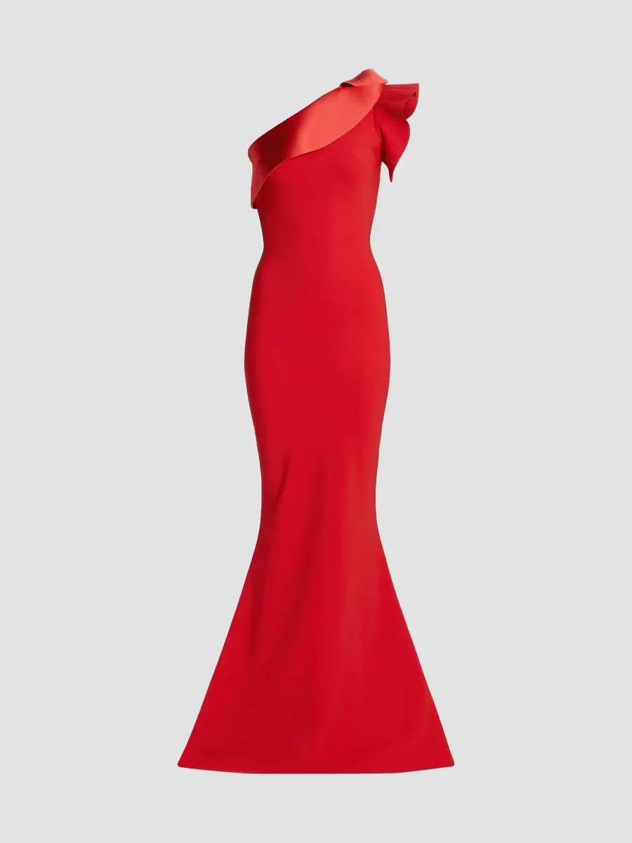 Kika Ra Ruffled One-Shoulder Trumpet Gown