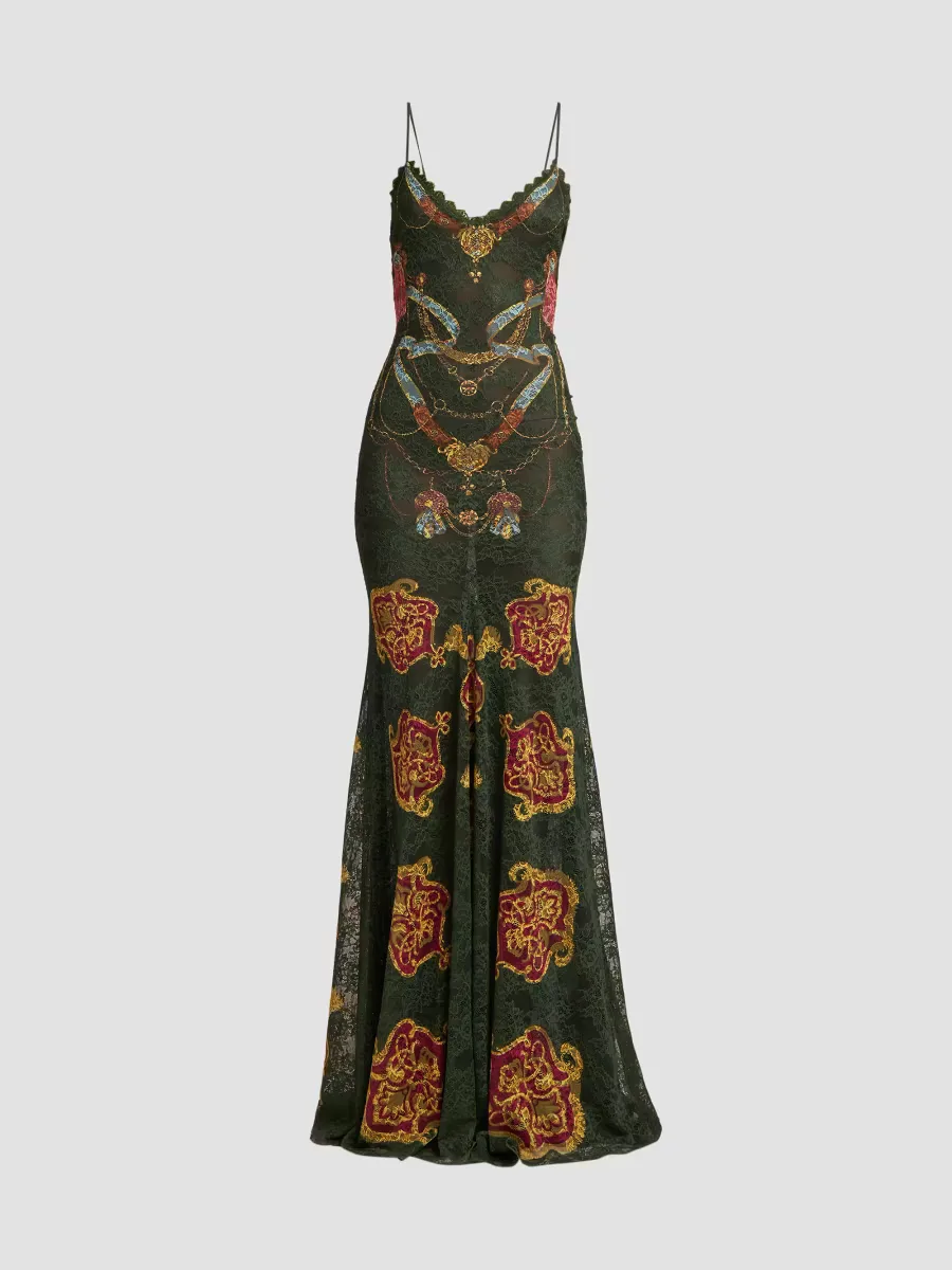 Printed Wool Mermaid Gown