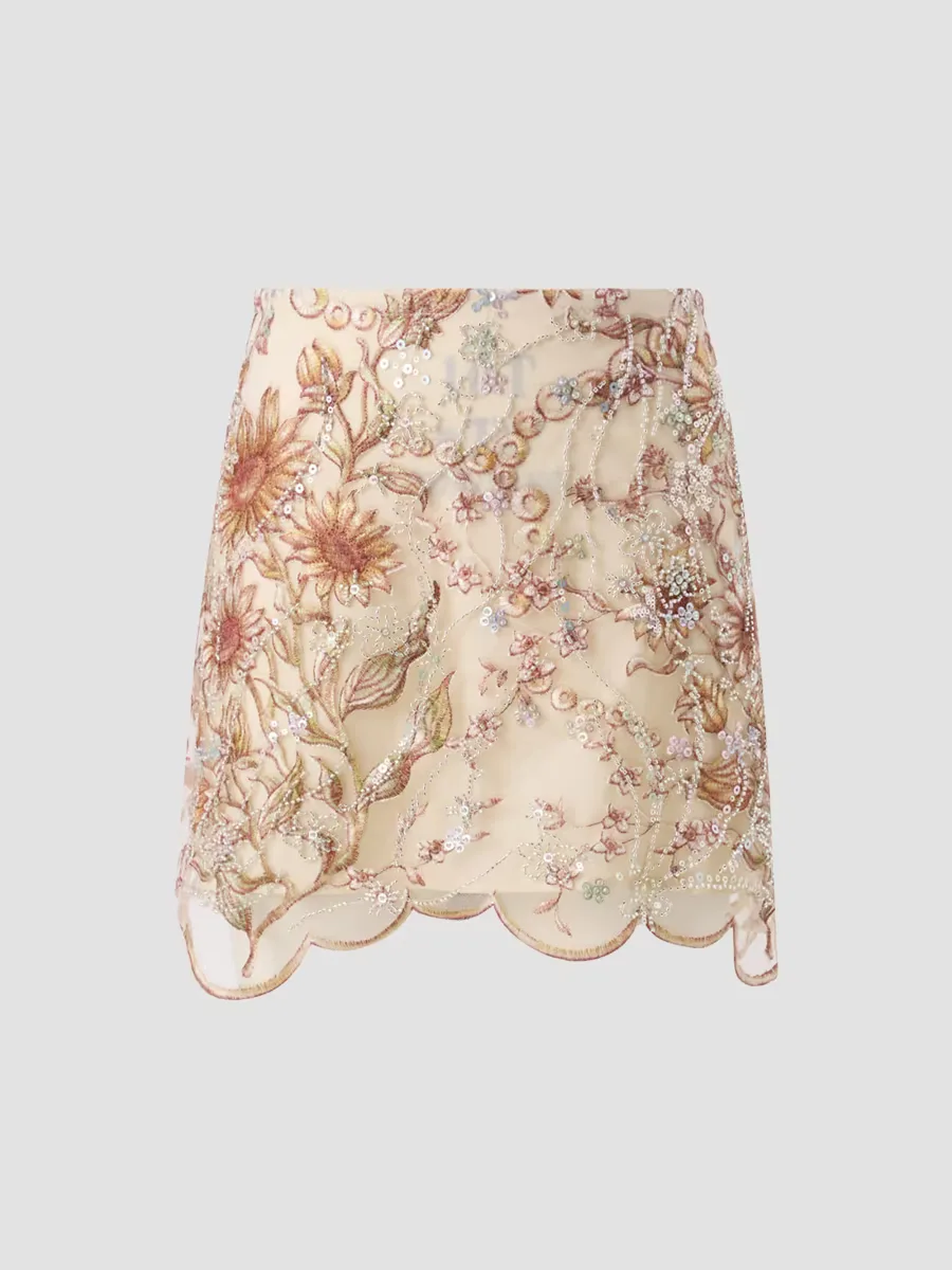 Golden Hour Starla Sequin Embroidery Mini Skirt by Marlo