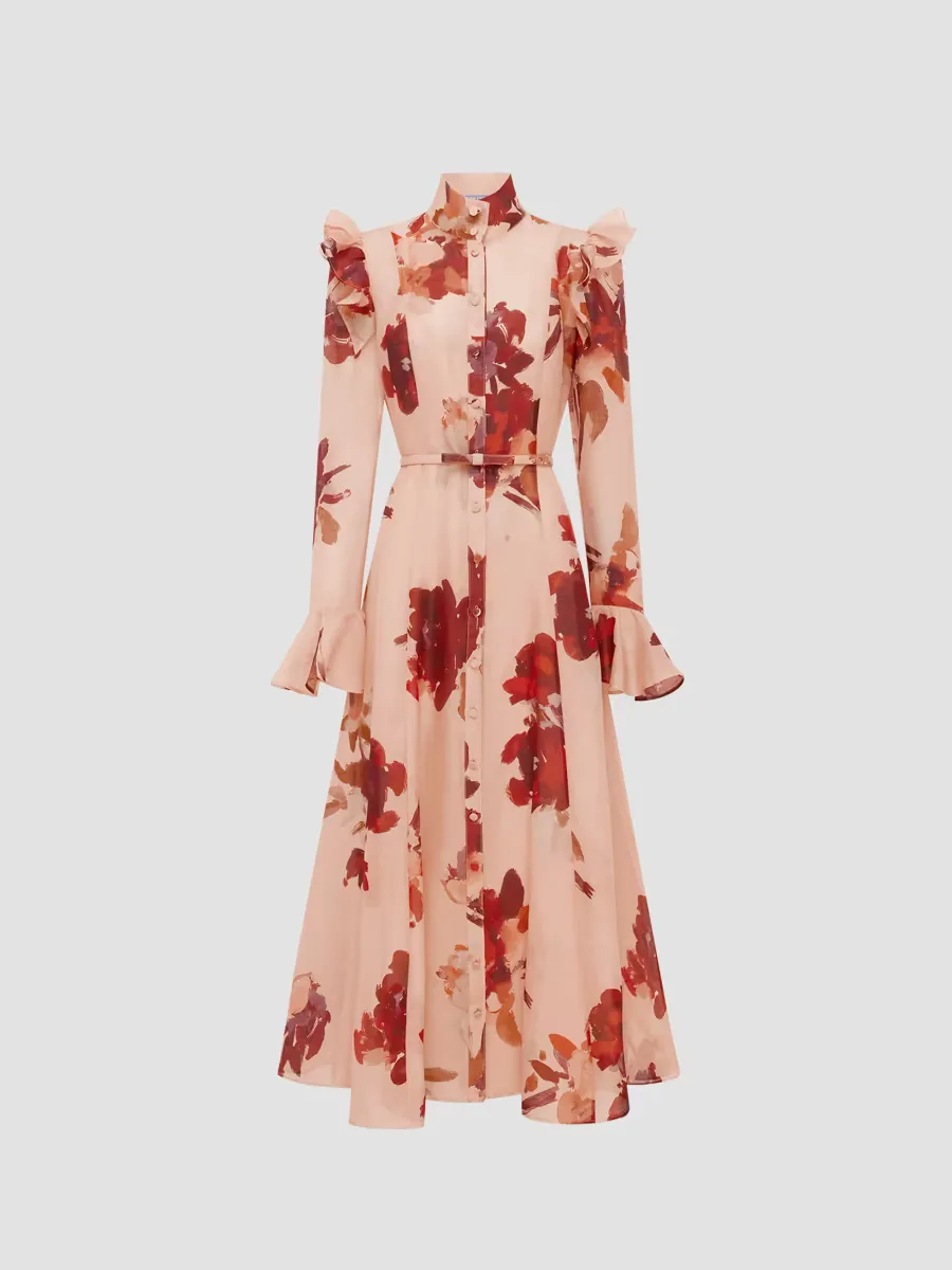 Sojourn Katrina Floral Silk-Linen Midi Dress by LEO LIN