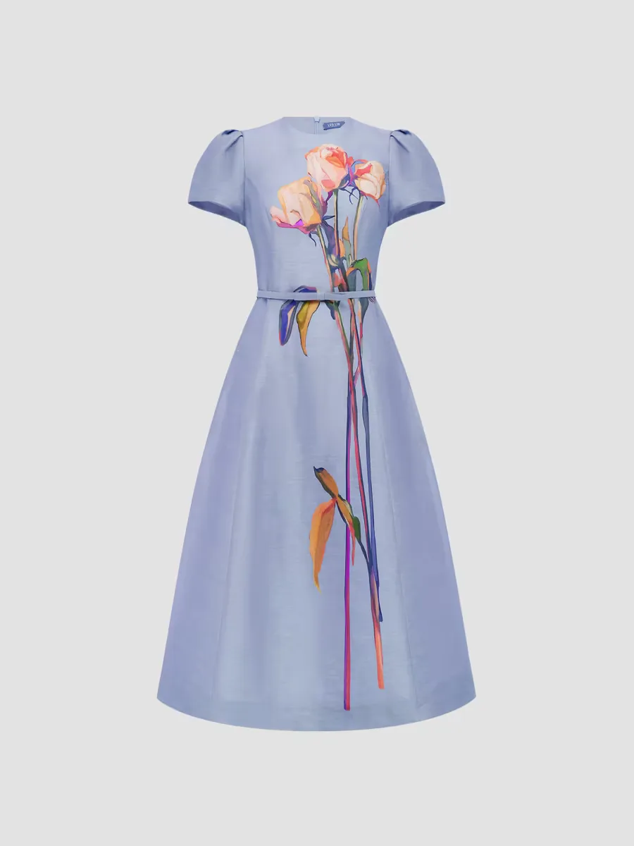 Sojourn Marguerite Floral Linen-Silk A-Line Midi Dress by LEO LIN